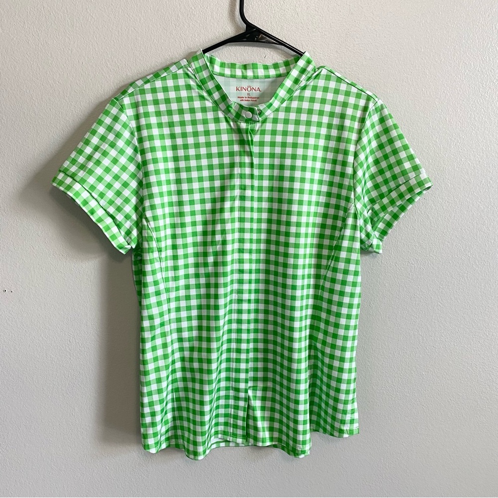 Kinona Green and White Checkered Top
